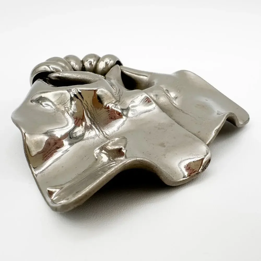 1940s H. Pomerantz Huge Epic Silver Tone Modernist Brooch MCM Biomorphic Bow